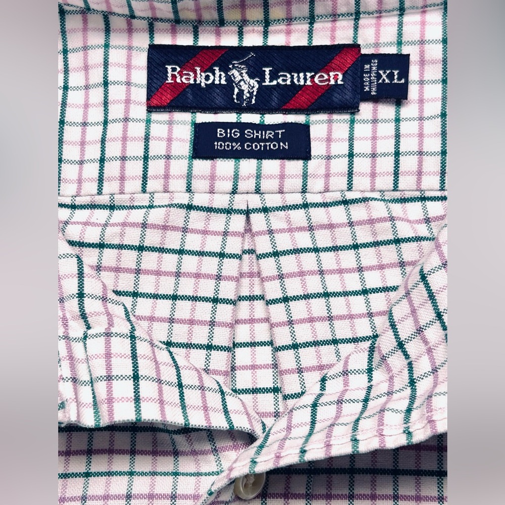 VTG 90s Ralph Lauren BIG SHIRT Pink/Green Checkered iconic classic button down